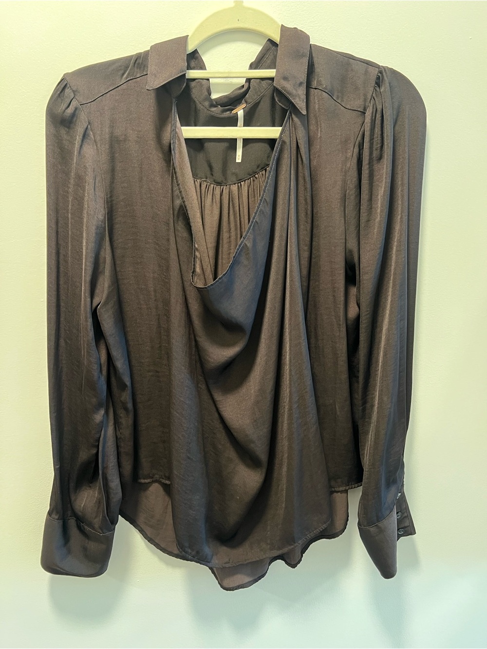 Free People Draped Long-Sleeve silky Blouse - Brown
